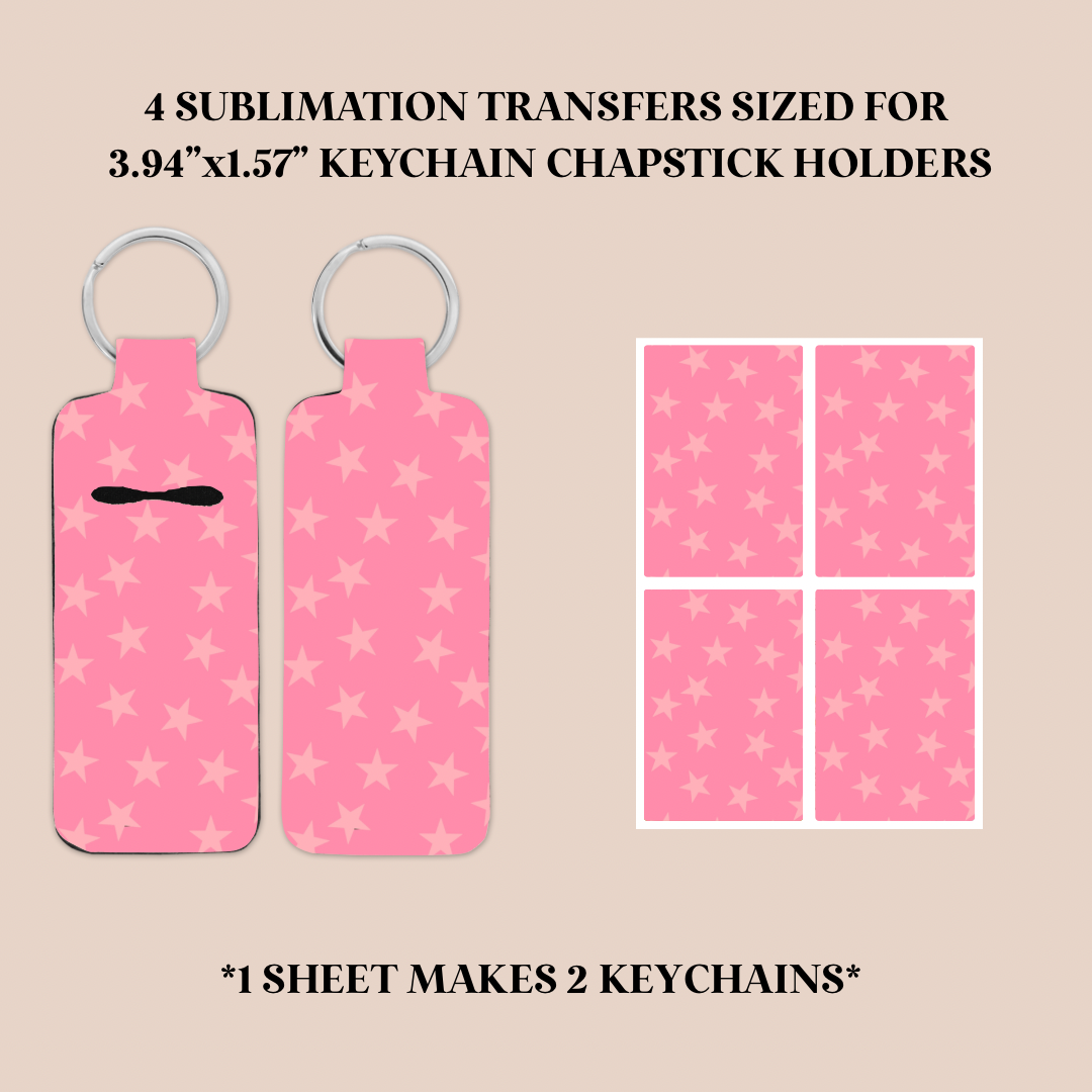 Pink Stars Keychain Chapstick Holder Sublimation Transfer