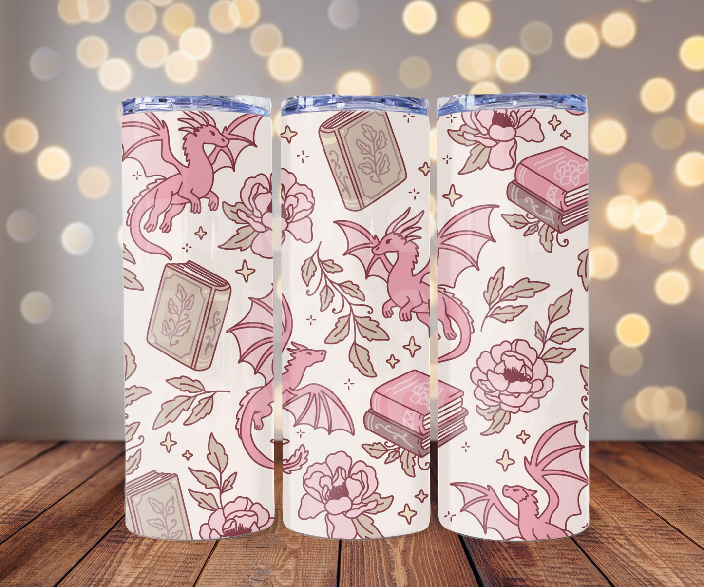 Bookish Dragons 20 oz Skinny Tumbler Sublimation Transfer - Seamless