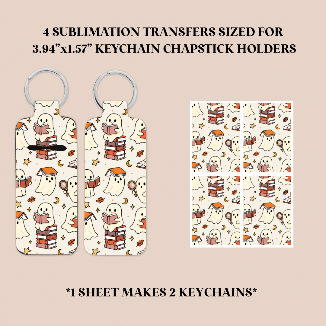 Bookish Ghosts Keychain Chapstick Holder Sublimation Transfer