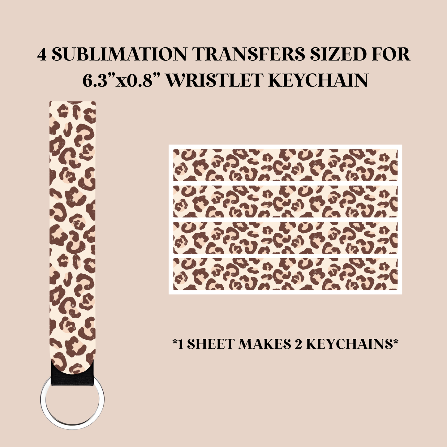 Neutral Leopard Print Wristlet Keychain Sublimation Transfer