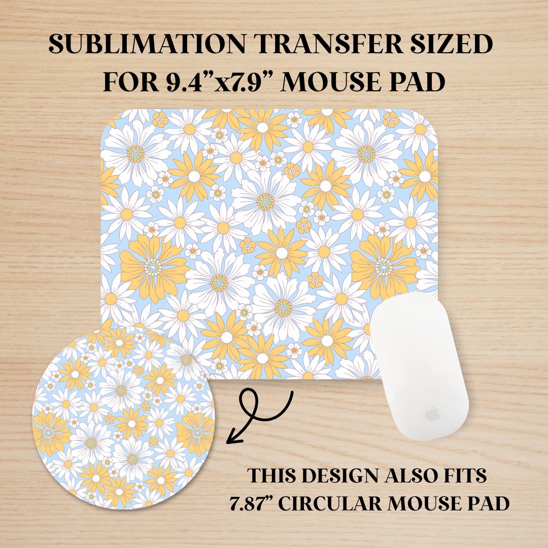 Yellow & White Flowers Mouse Pad Sublimation Transfer