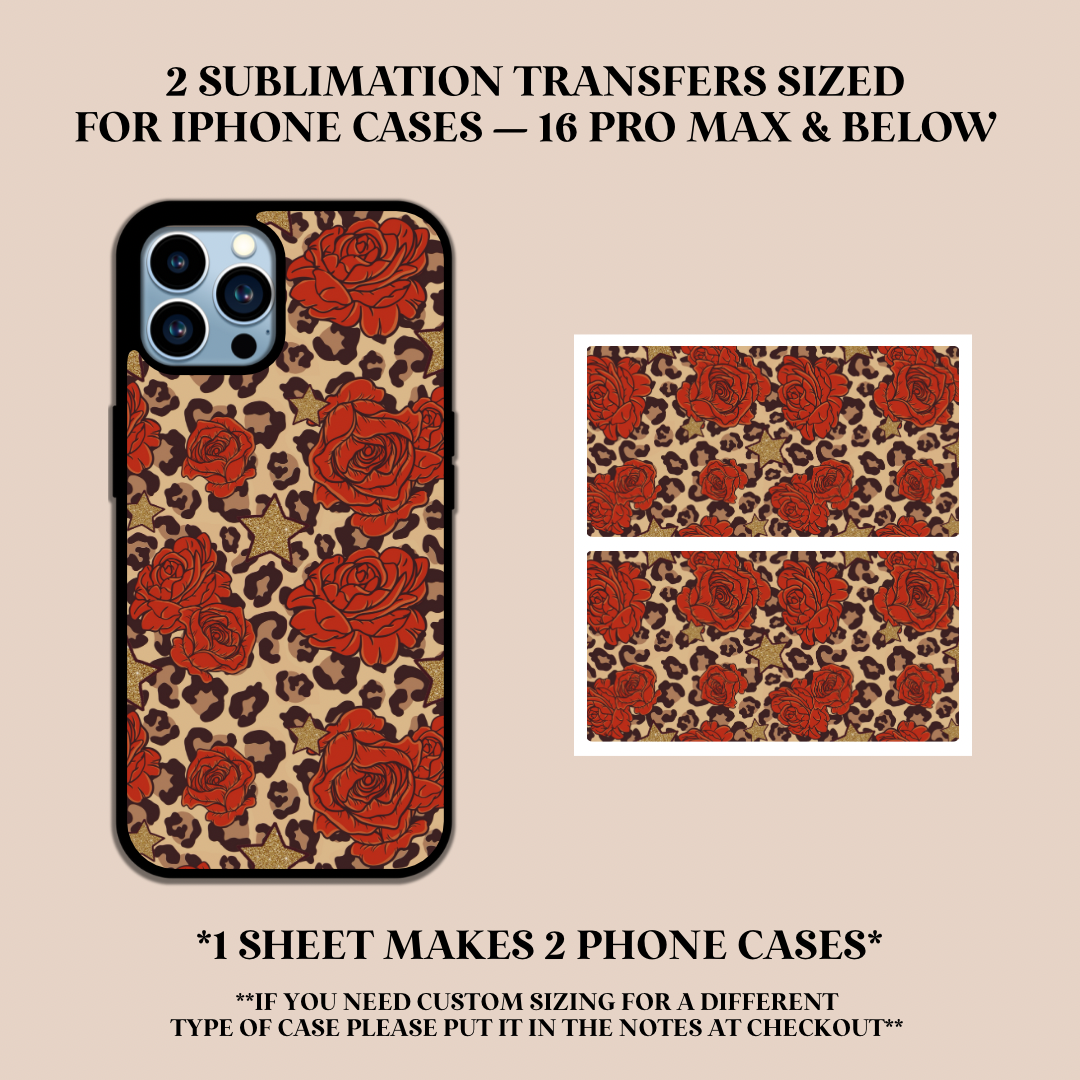 Leopard Print Roses Phone Case Sublimation Transfer