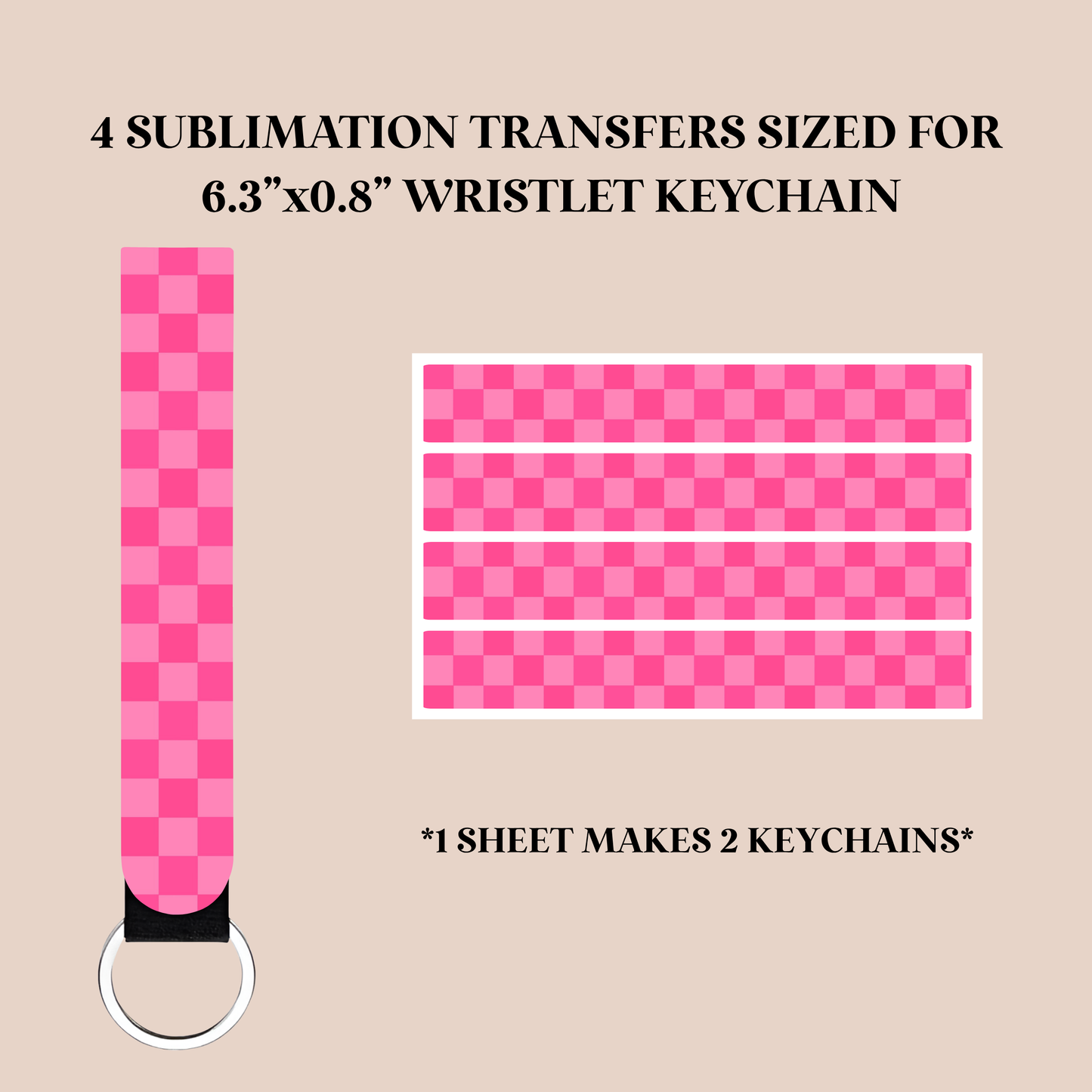 Hot Pink Checker Wristlet Keychain Sublimation Transfer