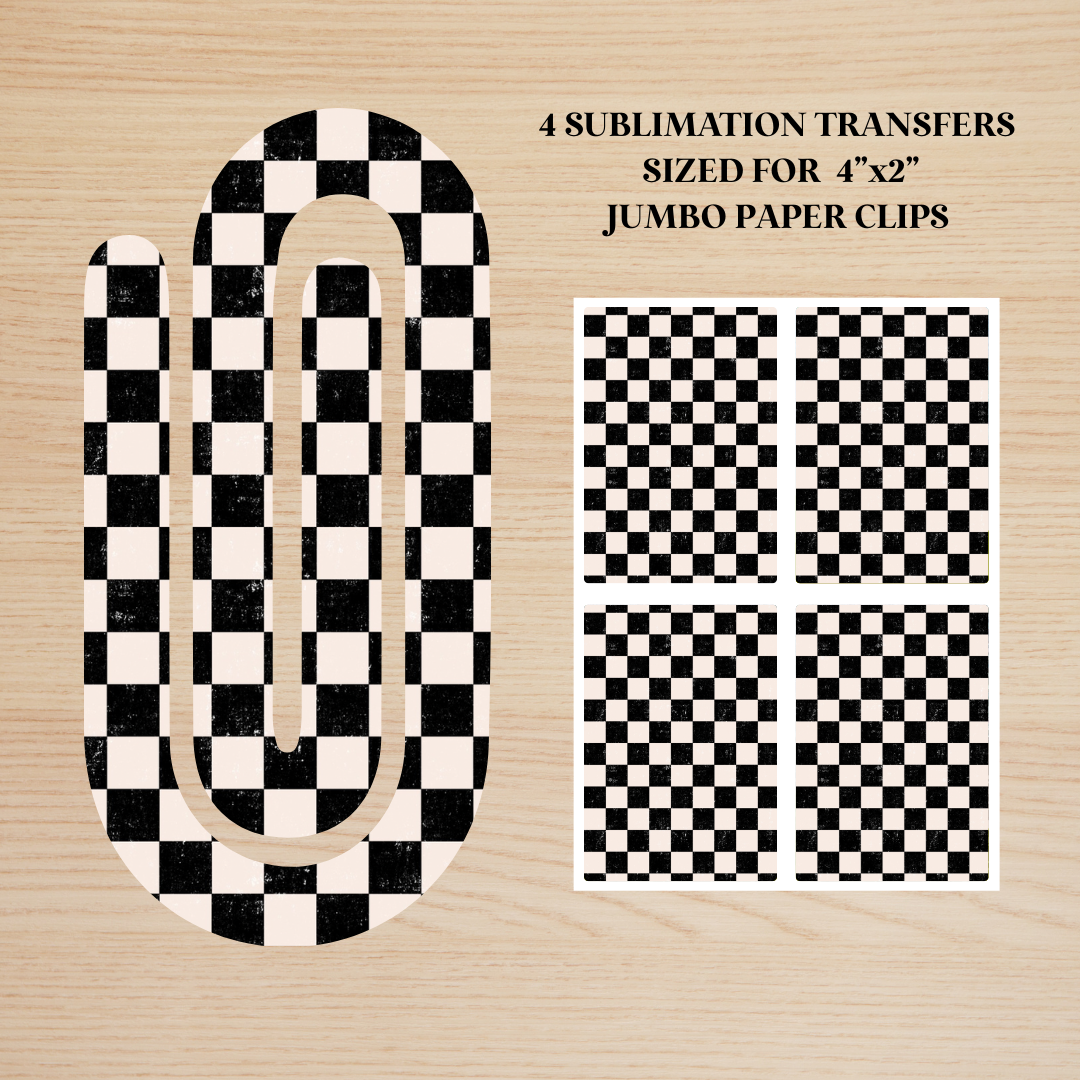 Black & White Checker Jumbo Paperclip Sublimation Transfer