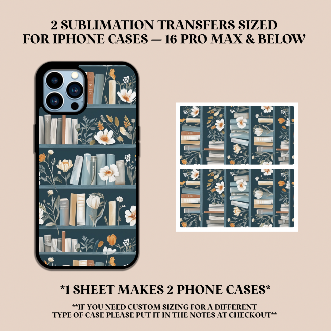 Blue Bookshelf Phone Case Sublimation Transfer