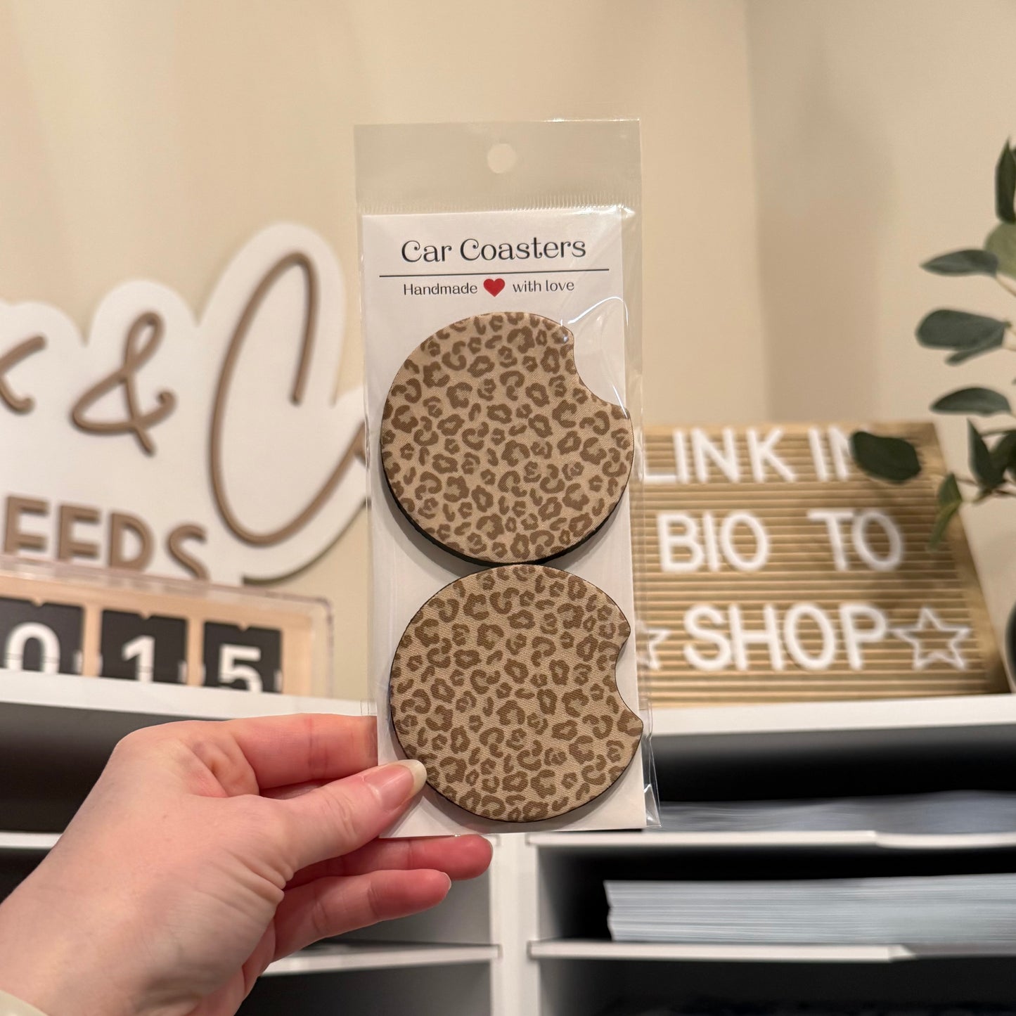 Tan Leopard Car Coasters