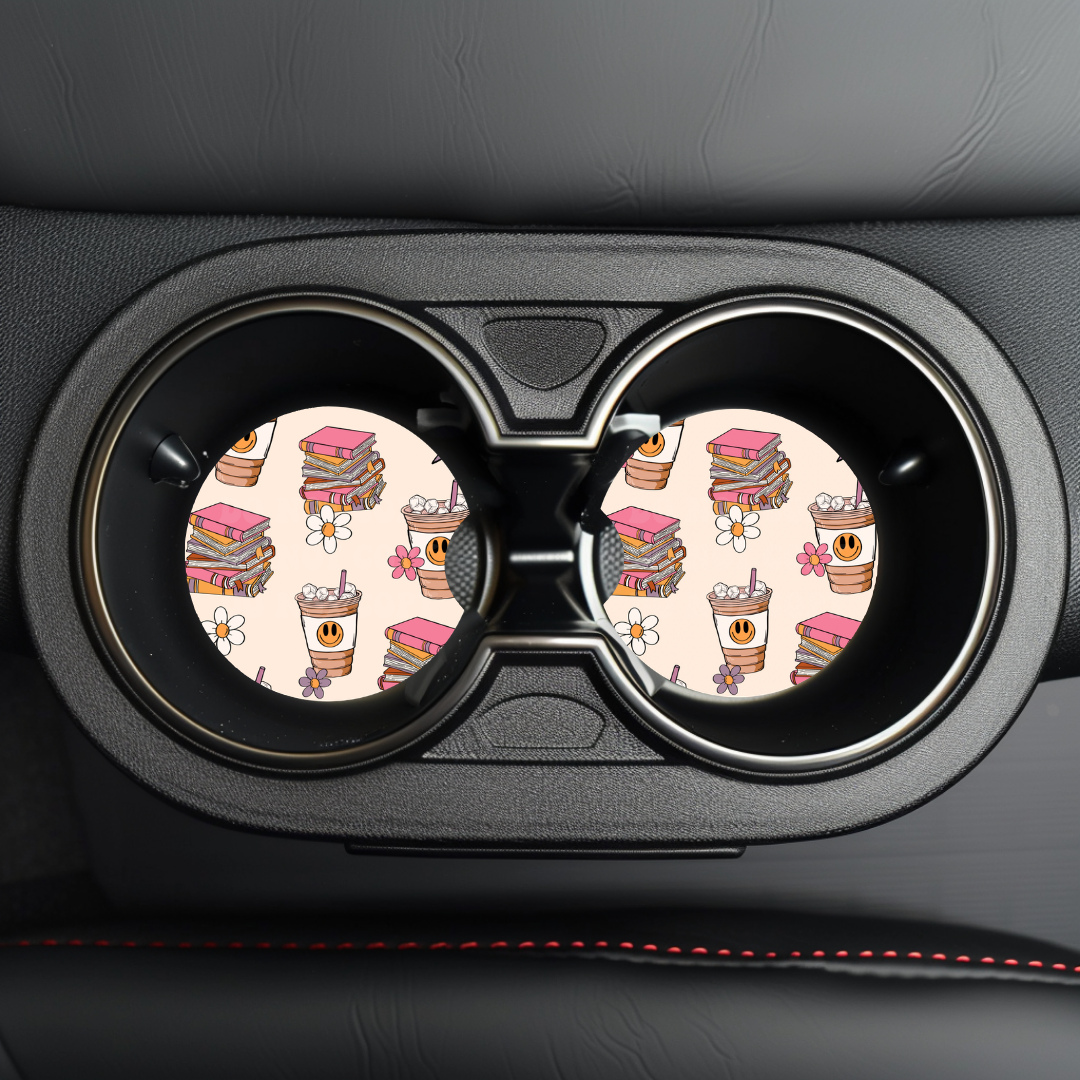 Books & Coffee Car Coaster Sublimation Transfer (Set of 2)