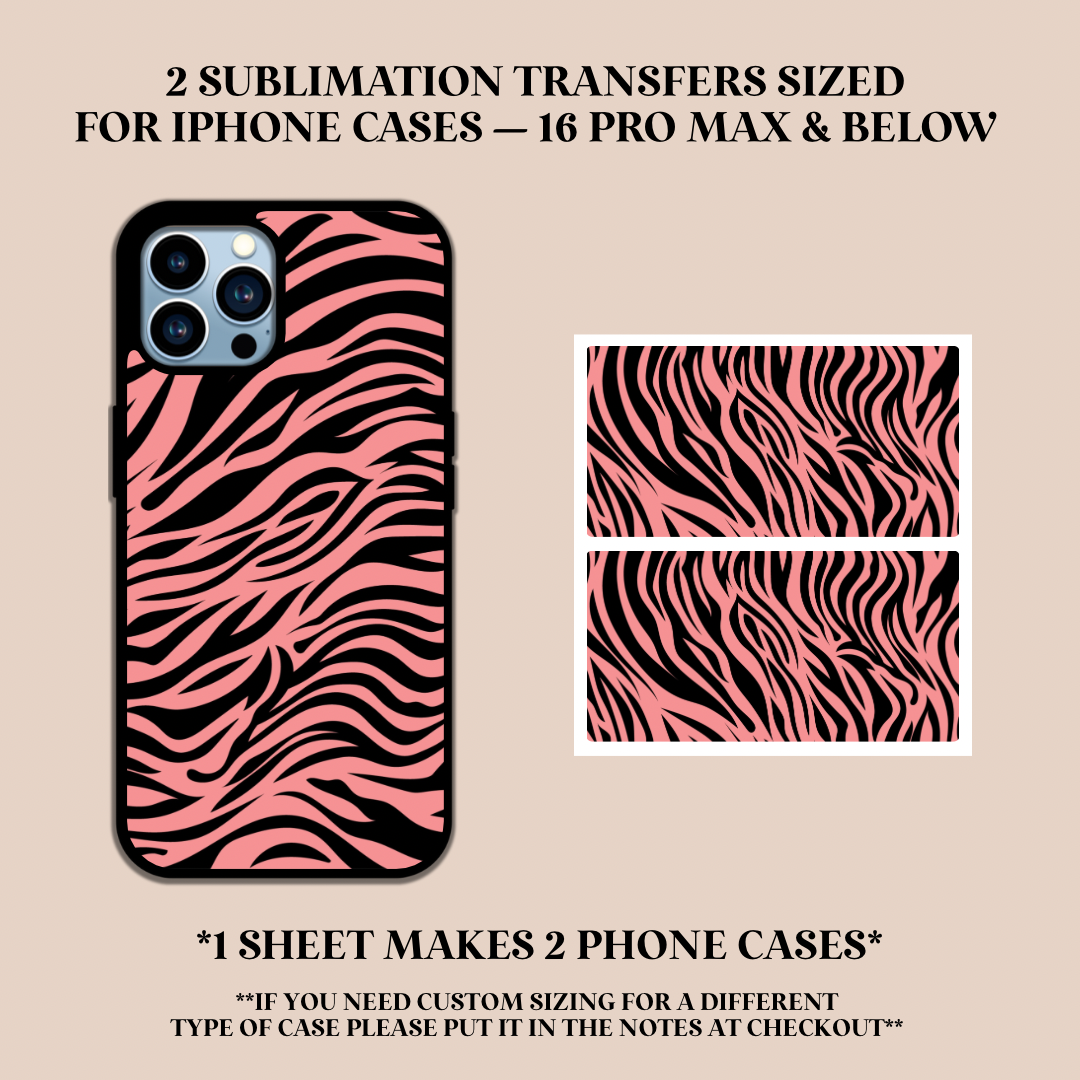 Pink & Black Zebra Phone Case Sublimation Transfer