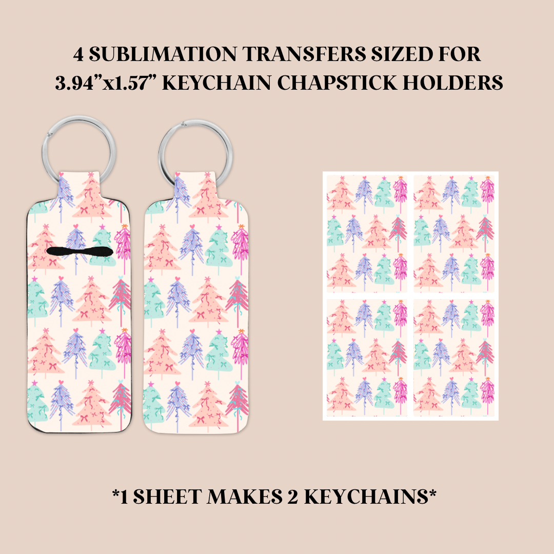 Preppy Christmas Trees Keychain Chapstick Holder Sublimation Transfer