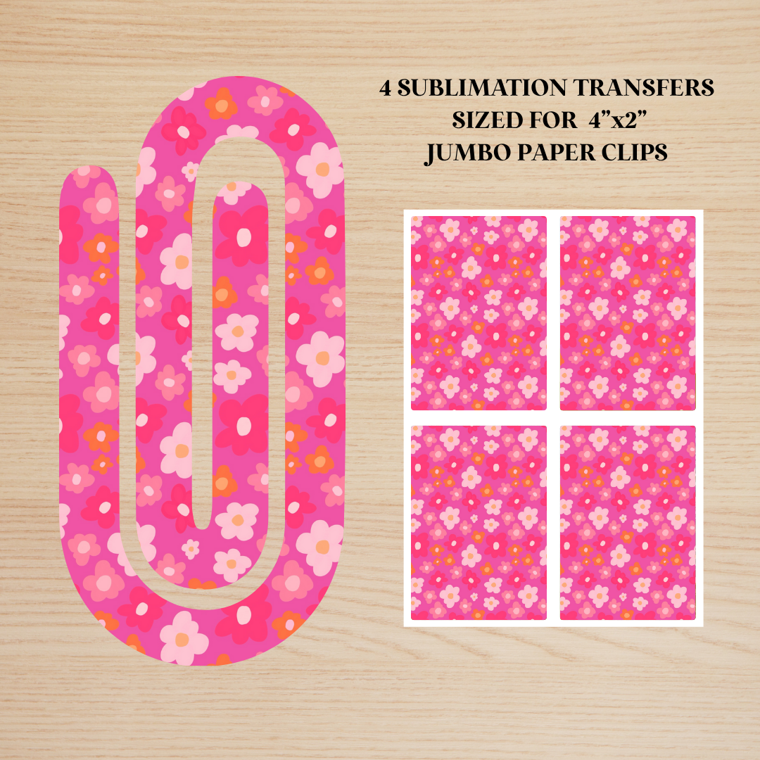 Hot Pink & Orange Flowers Jumbo Paperclip Sublimation Transfer