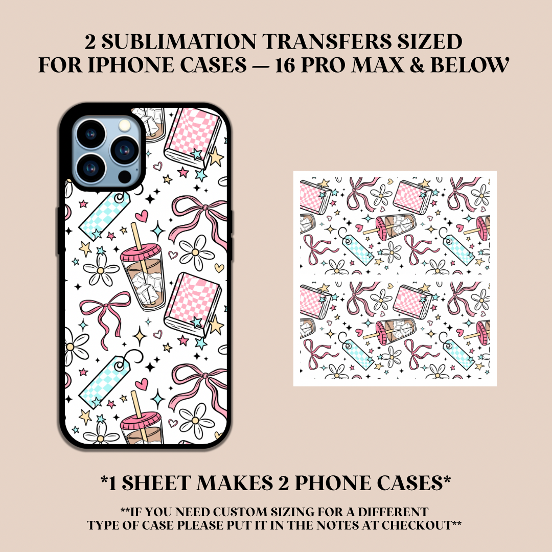 Books & Bows Phone Case Sublimation Transfer