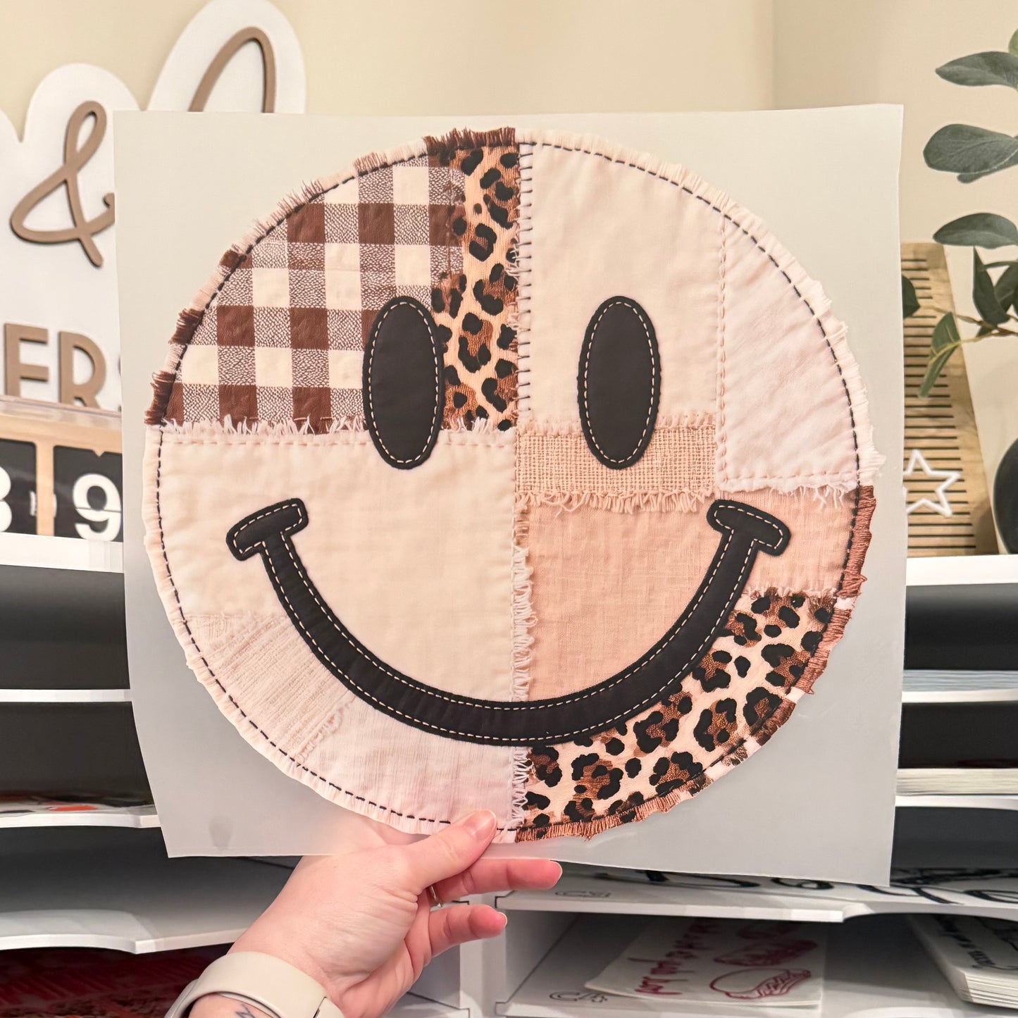 Patchwork Happy Face DTF HOT PEEL