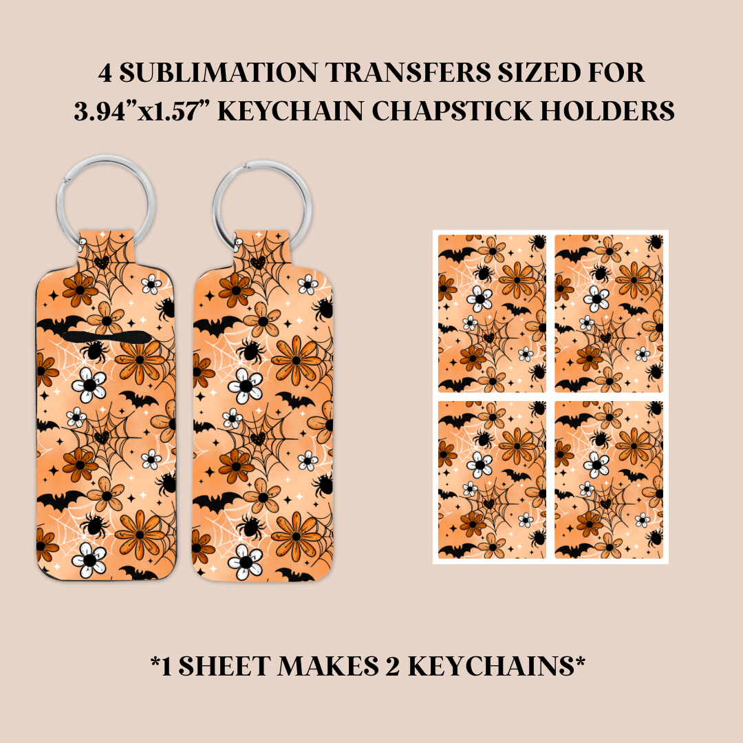 Spooky Floral Keychain Chapstick Holder Sublimation Transfer
