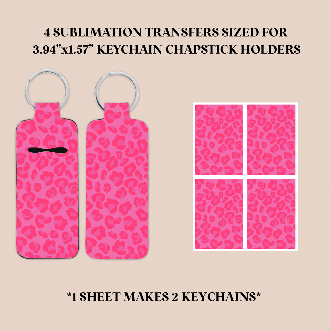 Hot Pink Leopard Print Keychain Chapstick Holder Sublimation Transfer