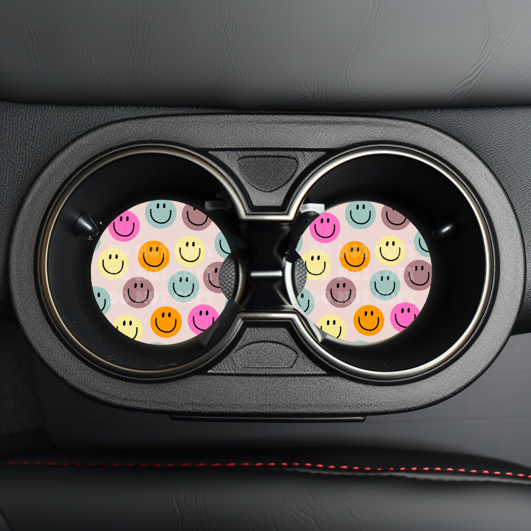 Happy Faces Car Coaster Sublimation Transfer (Set of 2)