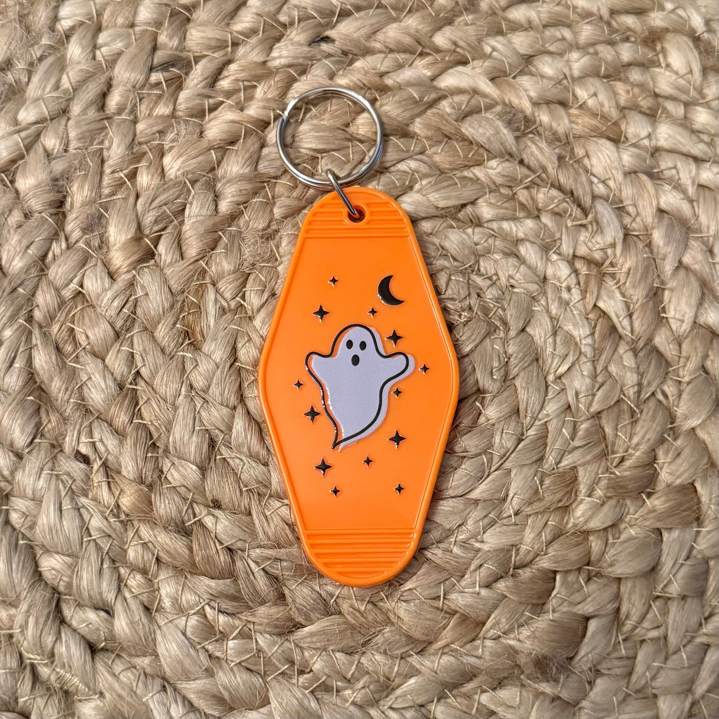 Spooky Ghost Orange Motel Keychain