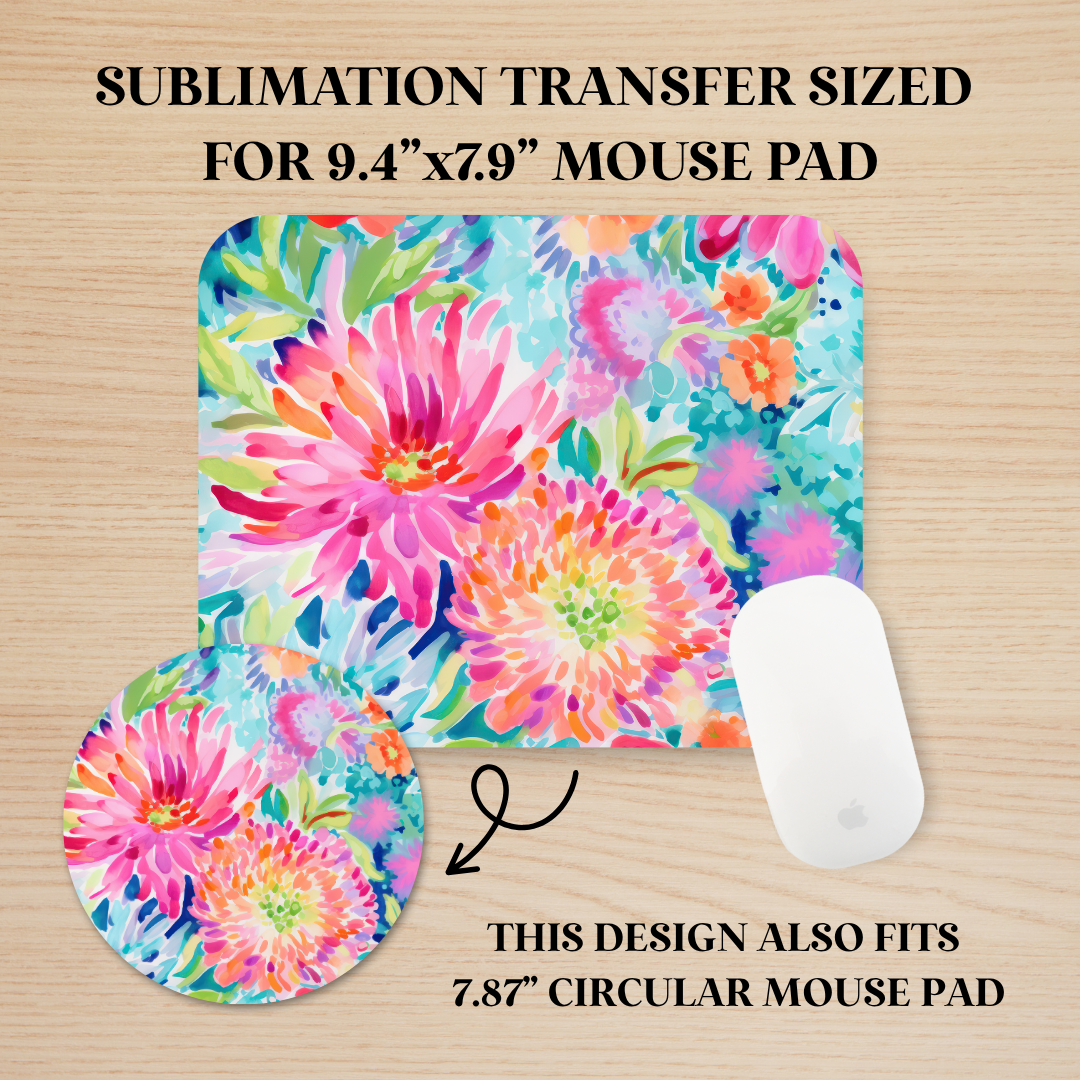 Watercolor Flowers Mouse Pad Sublimation Transfer
