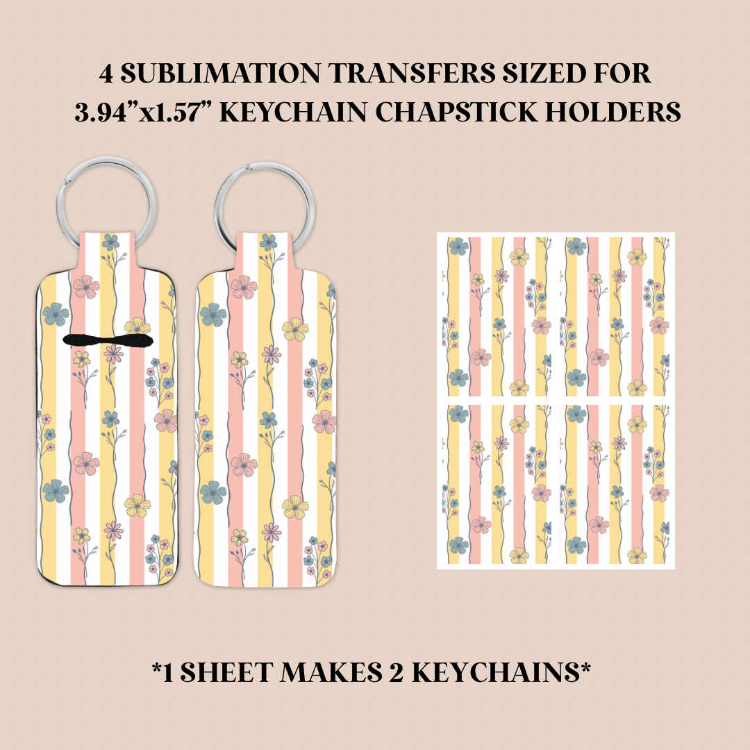 Floral Stripes Keychain Chapstick Holder Sublimation Transfer