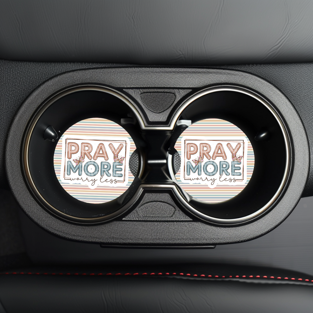 Pray More Worry Less Car Coaster Sublimation Transfer (Set of 2)