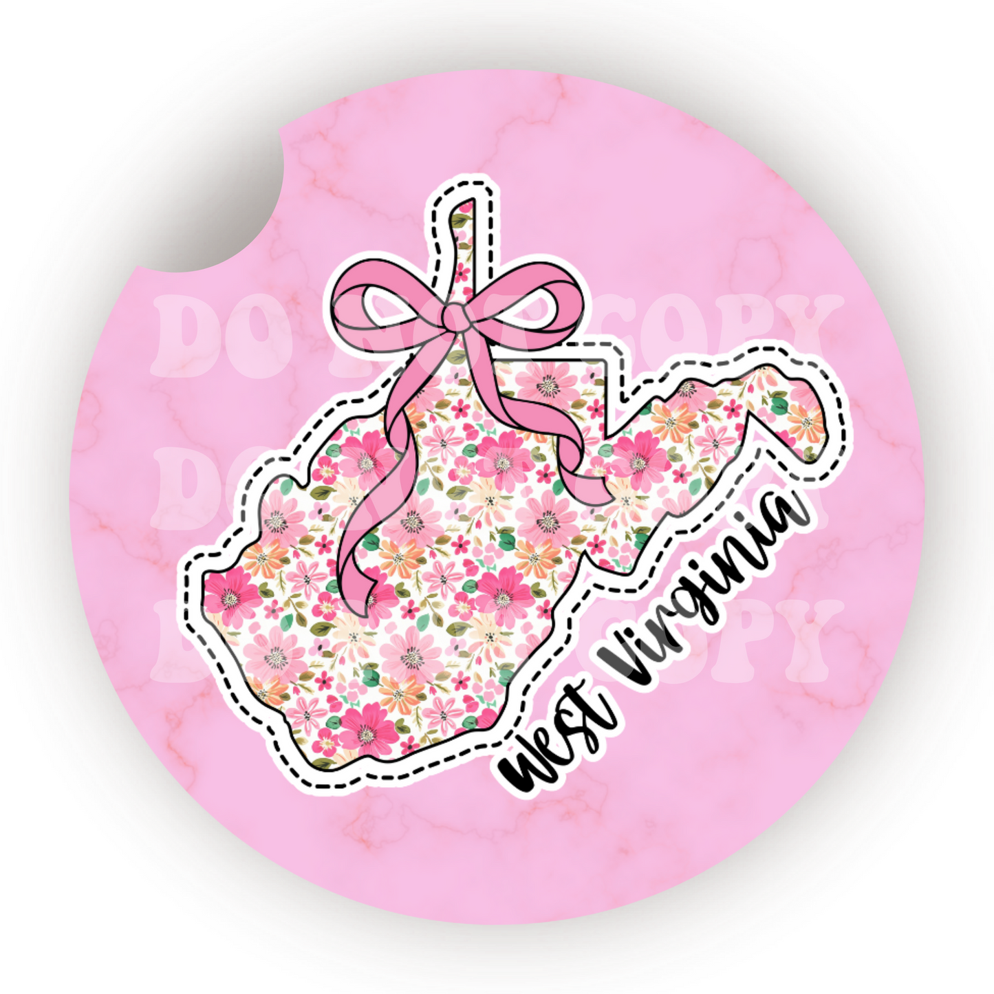 Floral State (Choose Your State) Car Coaster Sublimation Transfer (Set of 2)