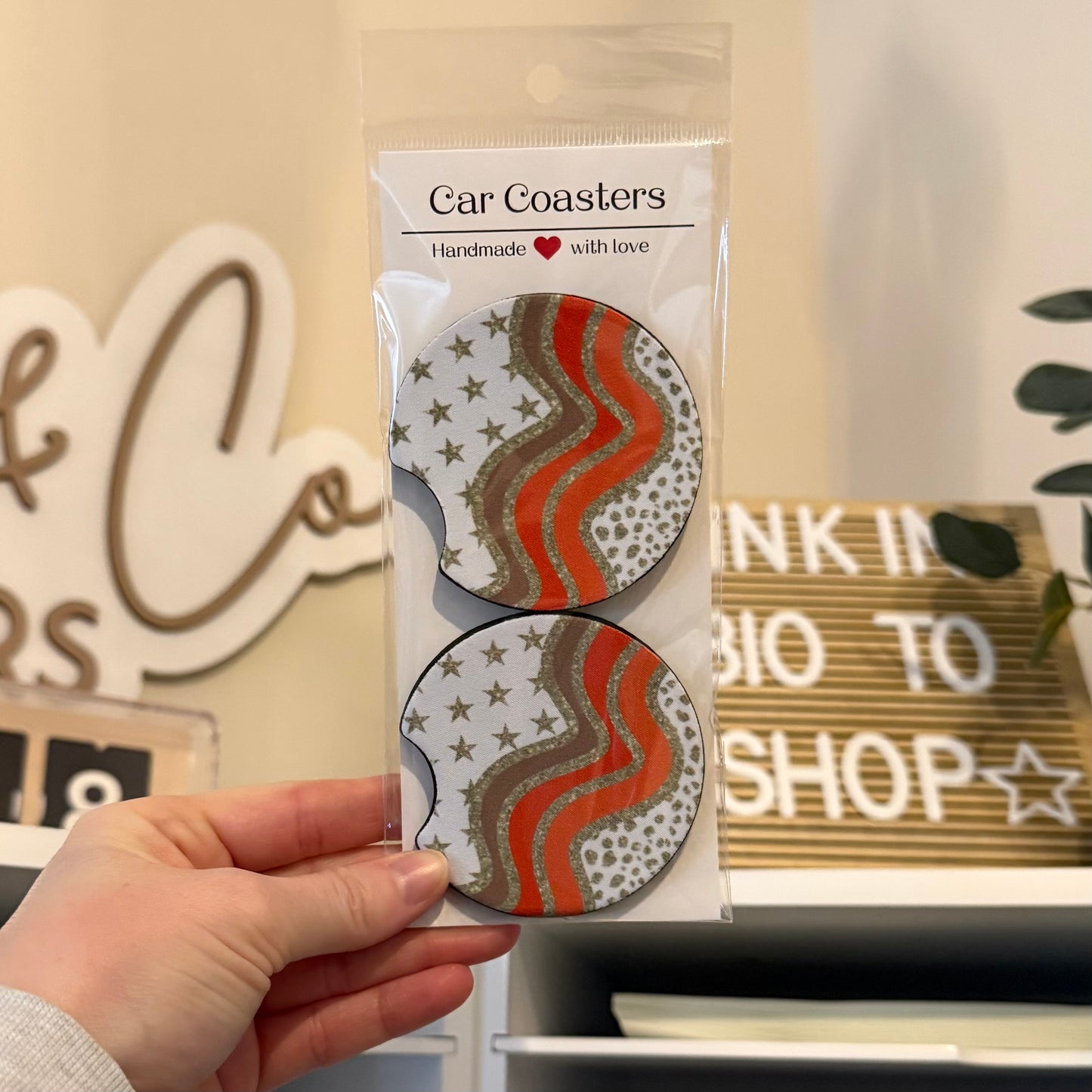 Faux Glitter Doodles Car Coasters