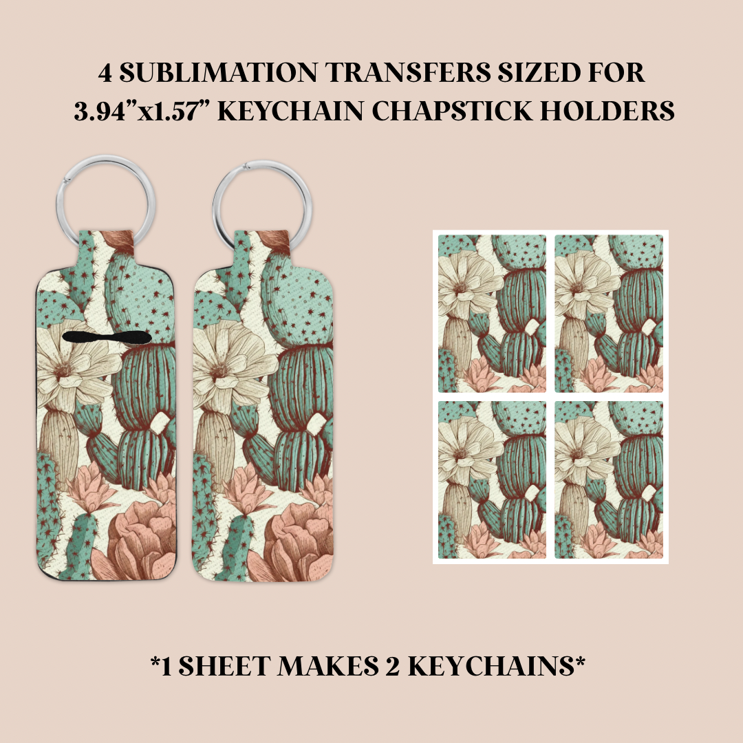 Textured Cactus Keychain Chapstick Holder Sublimation Transfer