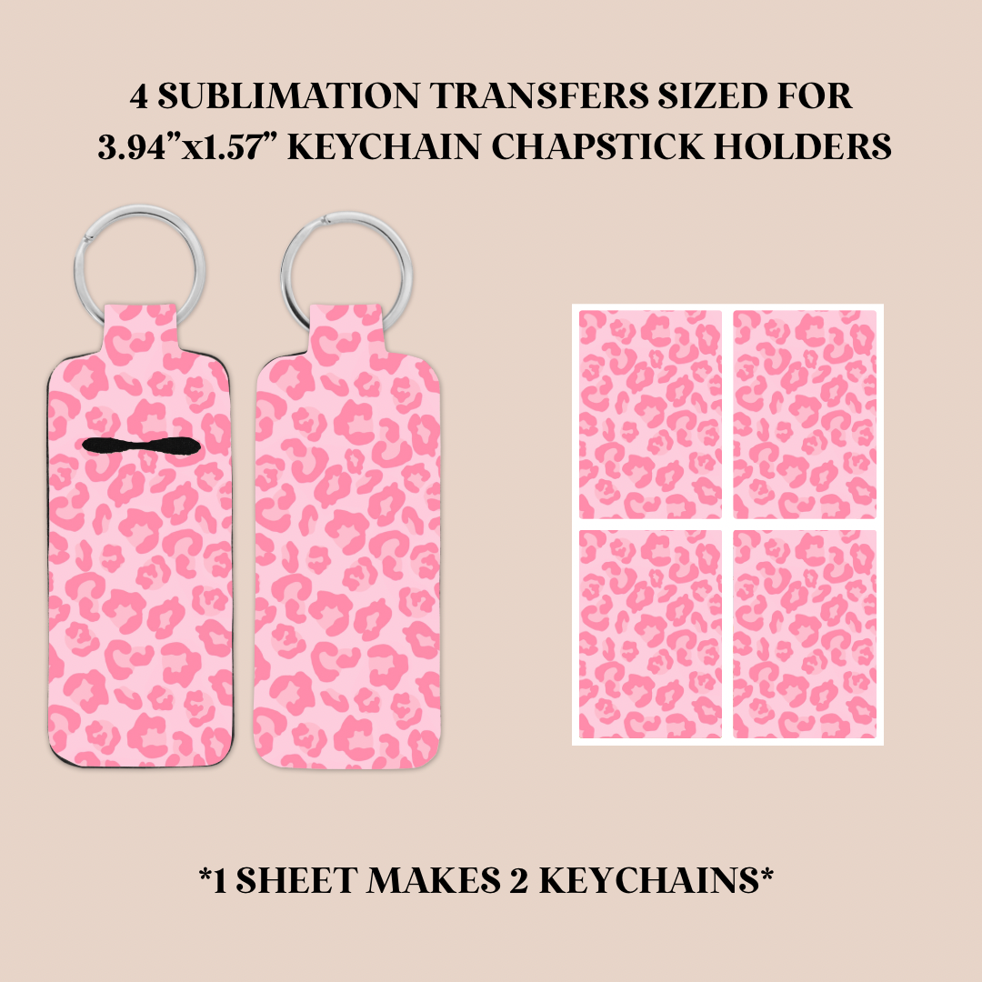 Light Pink Leopard Print Keychain Chapstick Holder Sublimation Transfer