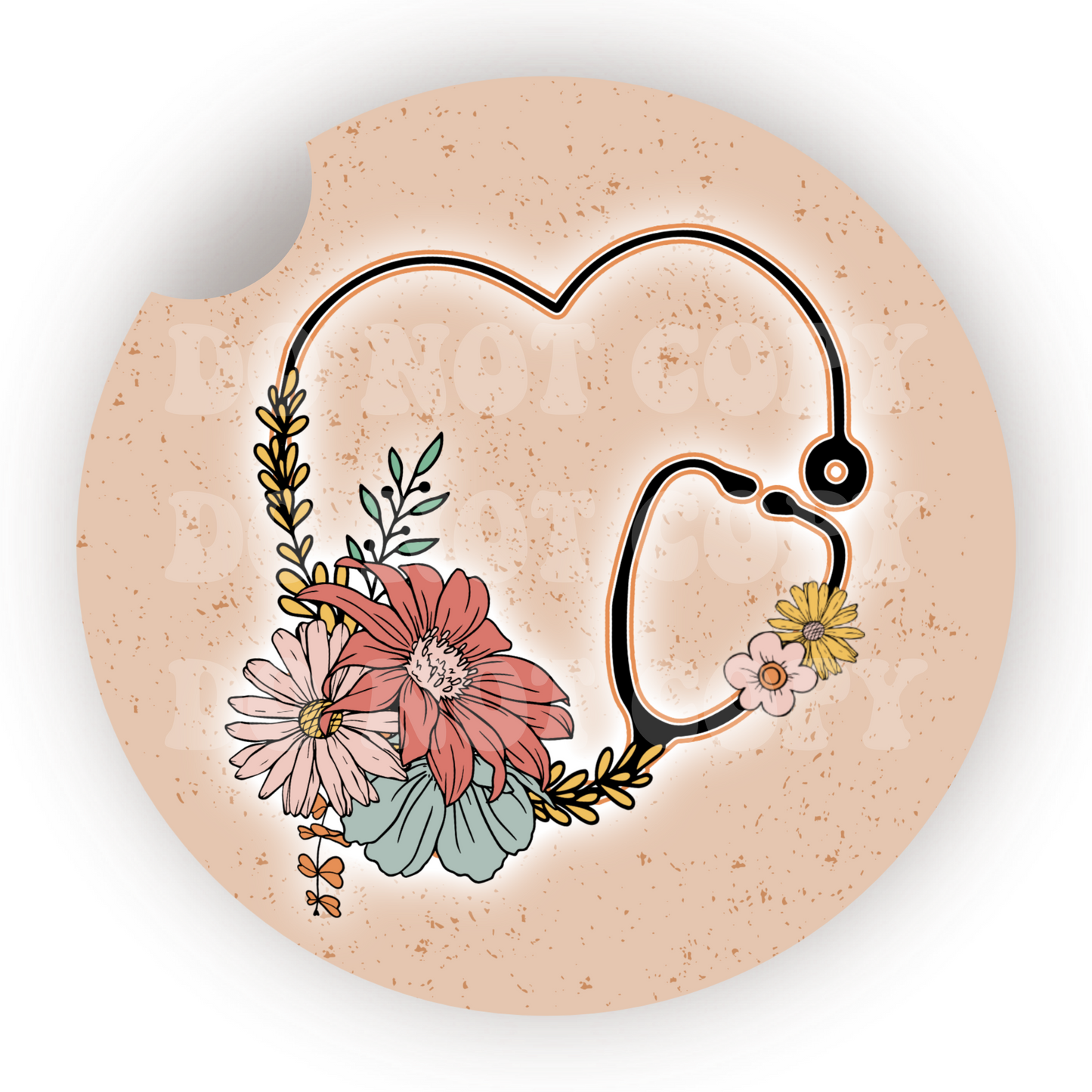 Floral Stethoscope Car Coaster Sublimation Transfer (Set of 2)