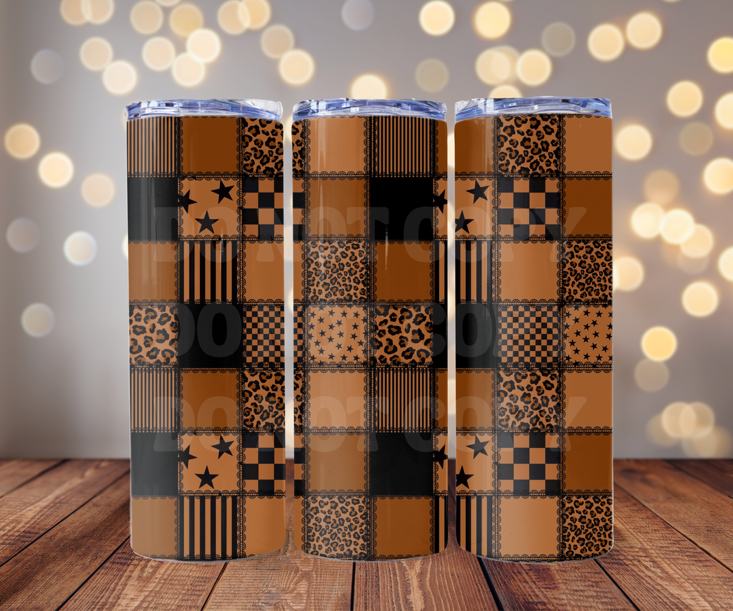 Brown Edgy Patchwork 20 oz Skinny Tumbler Sublimation Transfer - Seamless
