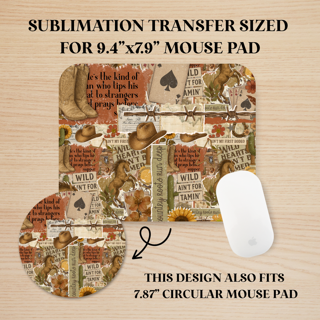 Western Scrapbook Mouse Pad Sublimation Transfer