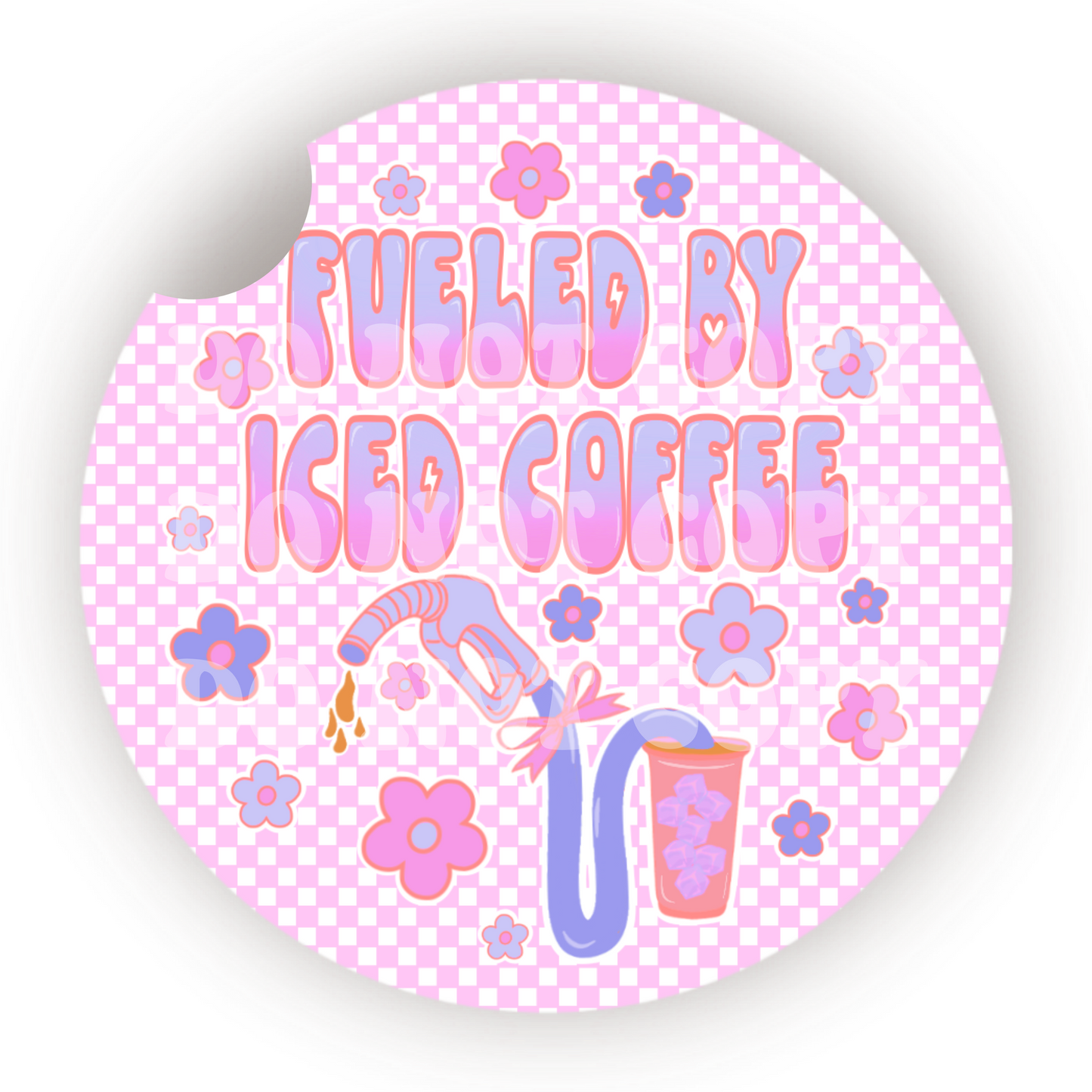 Fueled By Iced Coffee Car Coaster Sublimation Transfer (Set of 2)