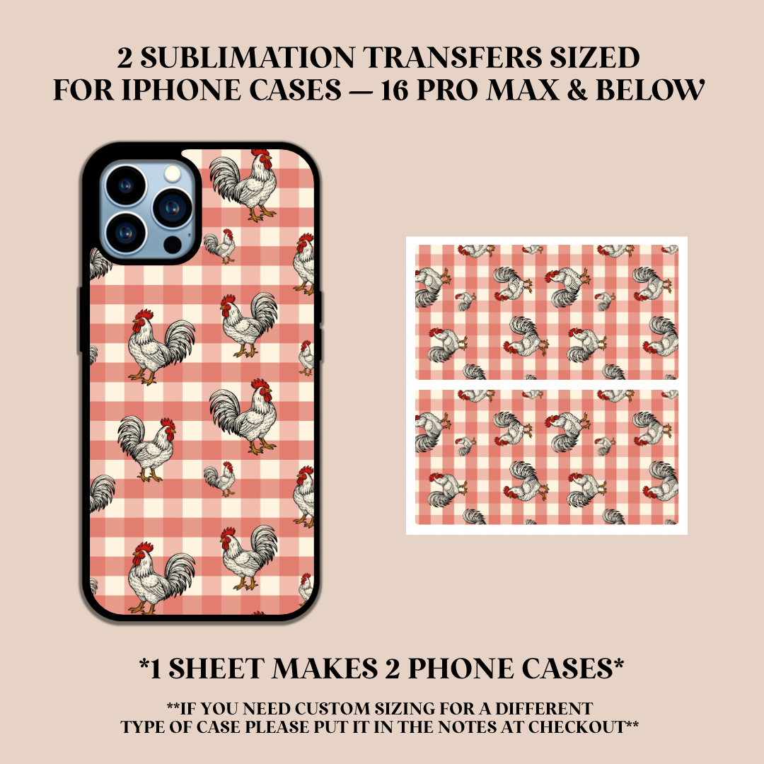 Plaid Roosters Phone Case Sublimation Transfer