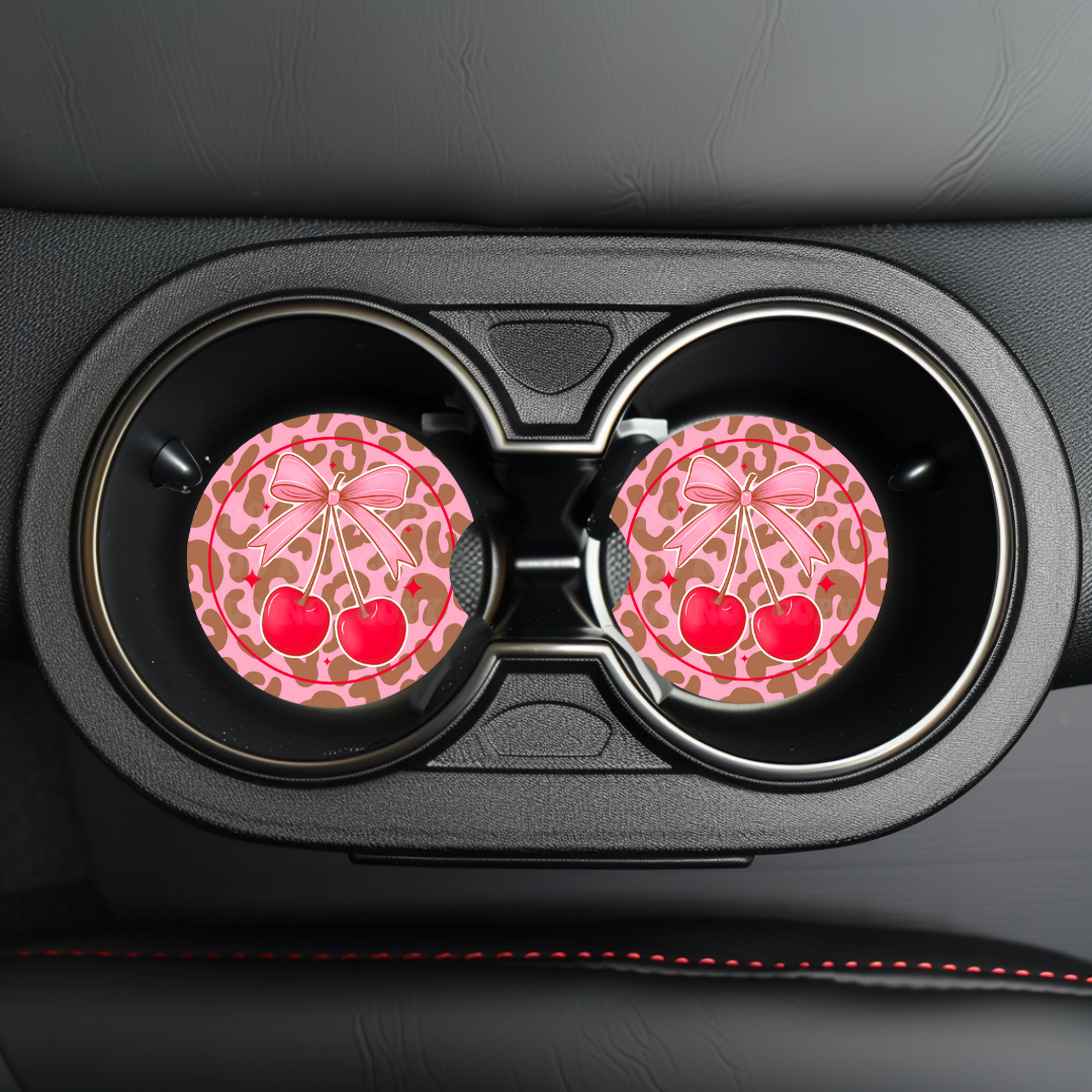 Leopard Cherries Car Coaster Sublimation Transfer (Set of 2)