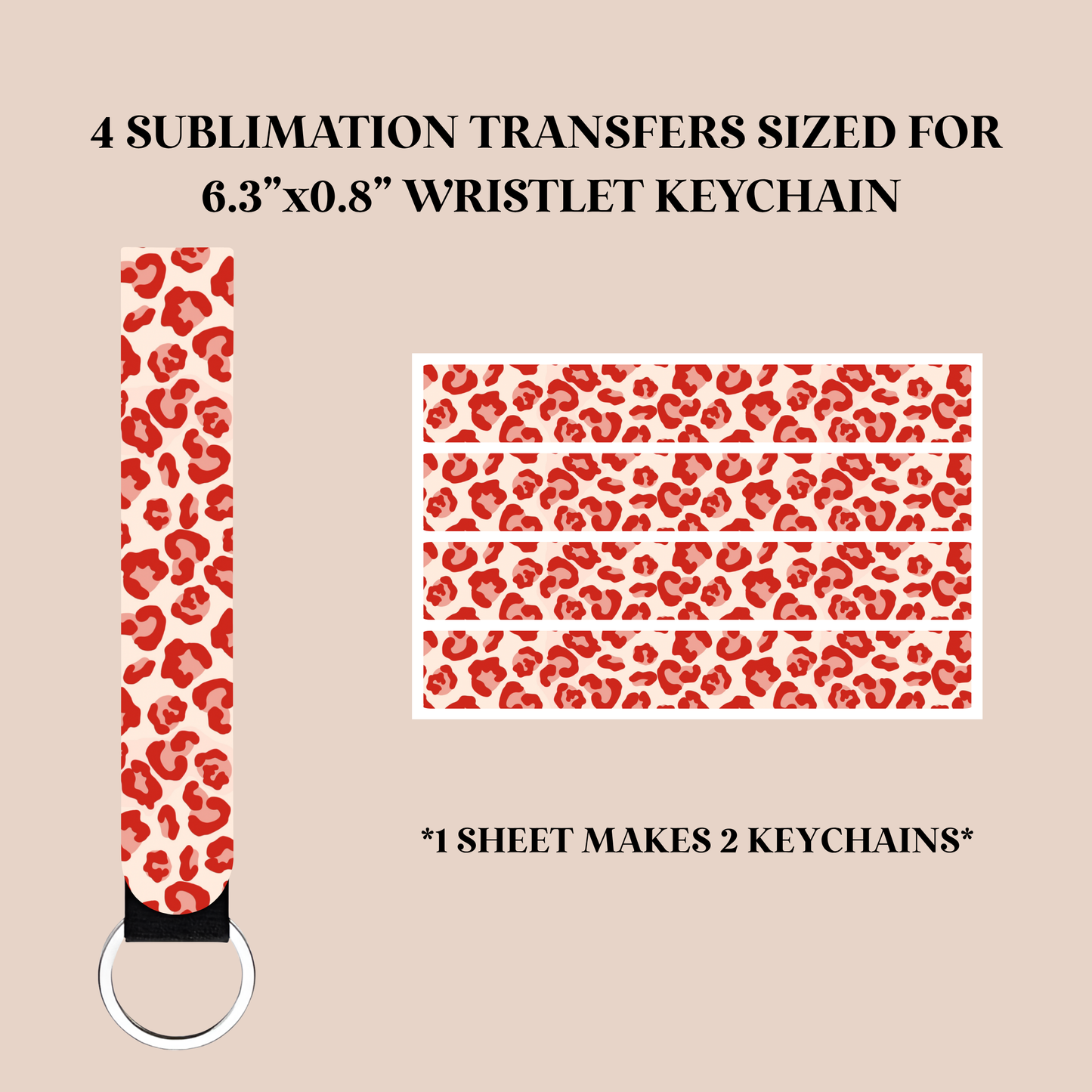 Red Leopard Print Wristlet Keychain Sublimation Transfer