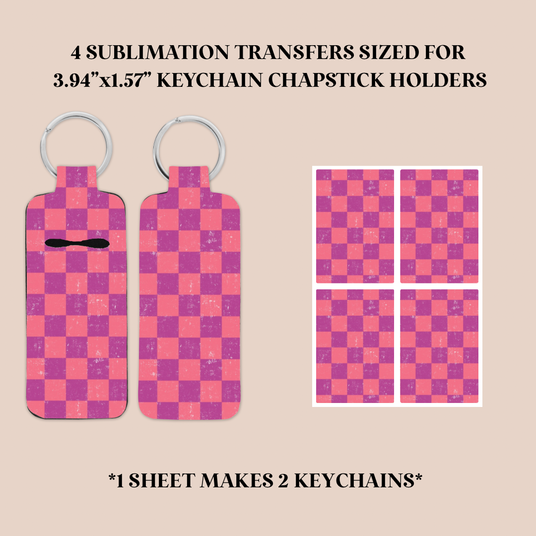 Purple Checkers Keychain Chapstick Holder Sublimation Transfer