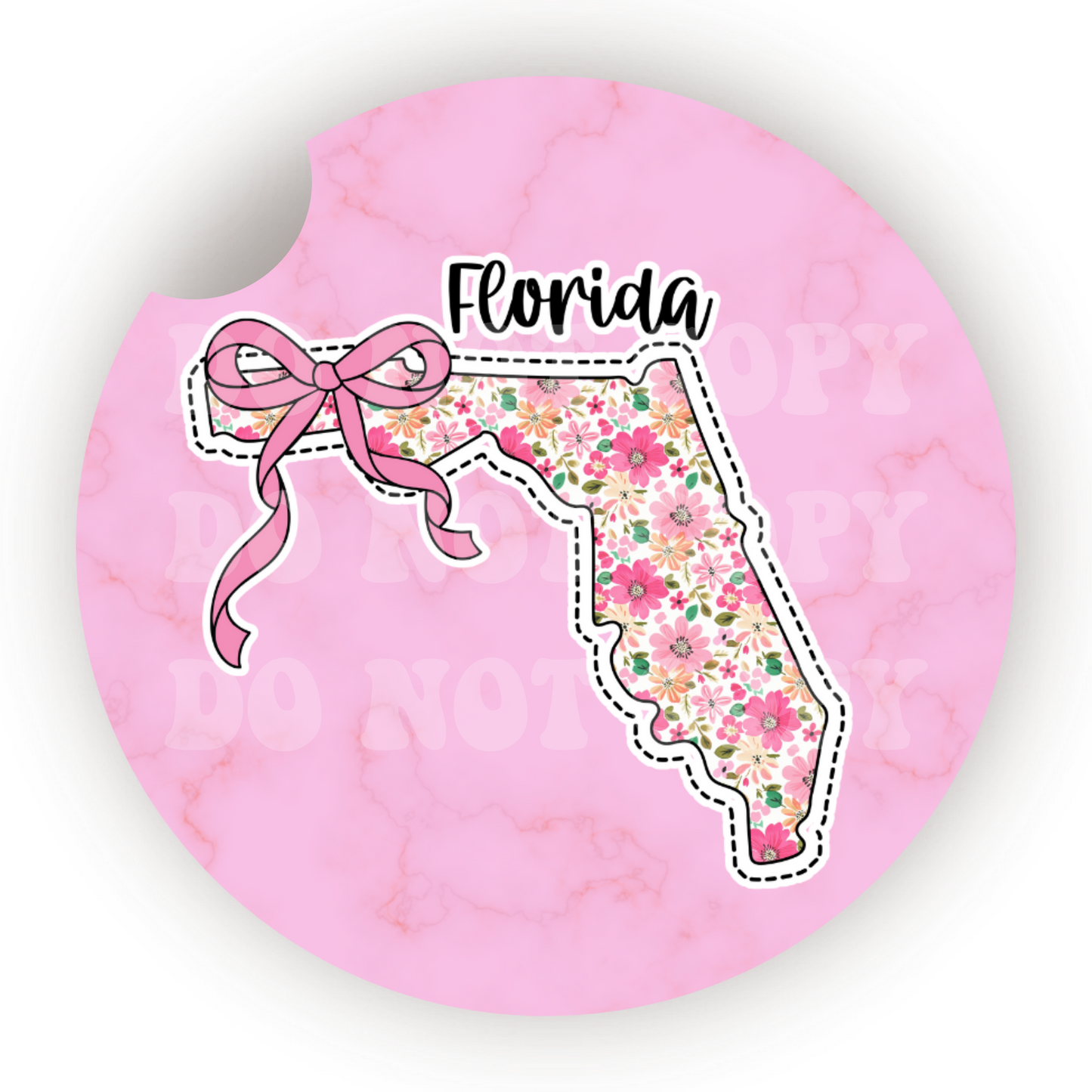 Floral State (Choose Your State) Car Coaster Sublimation Transfer (Set of 2)