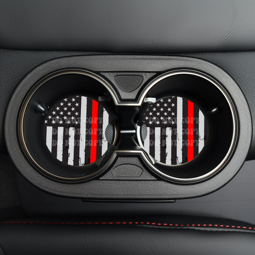 Firefighter Flag Car Coaster Sublimation Transfer (Set of 2)