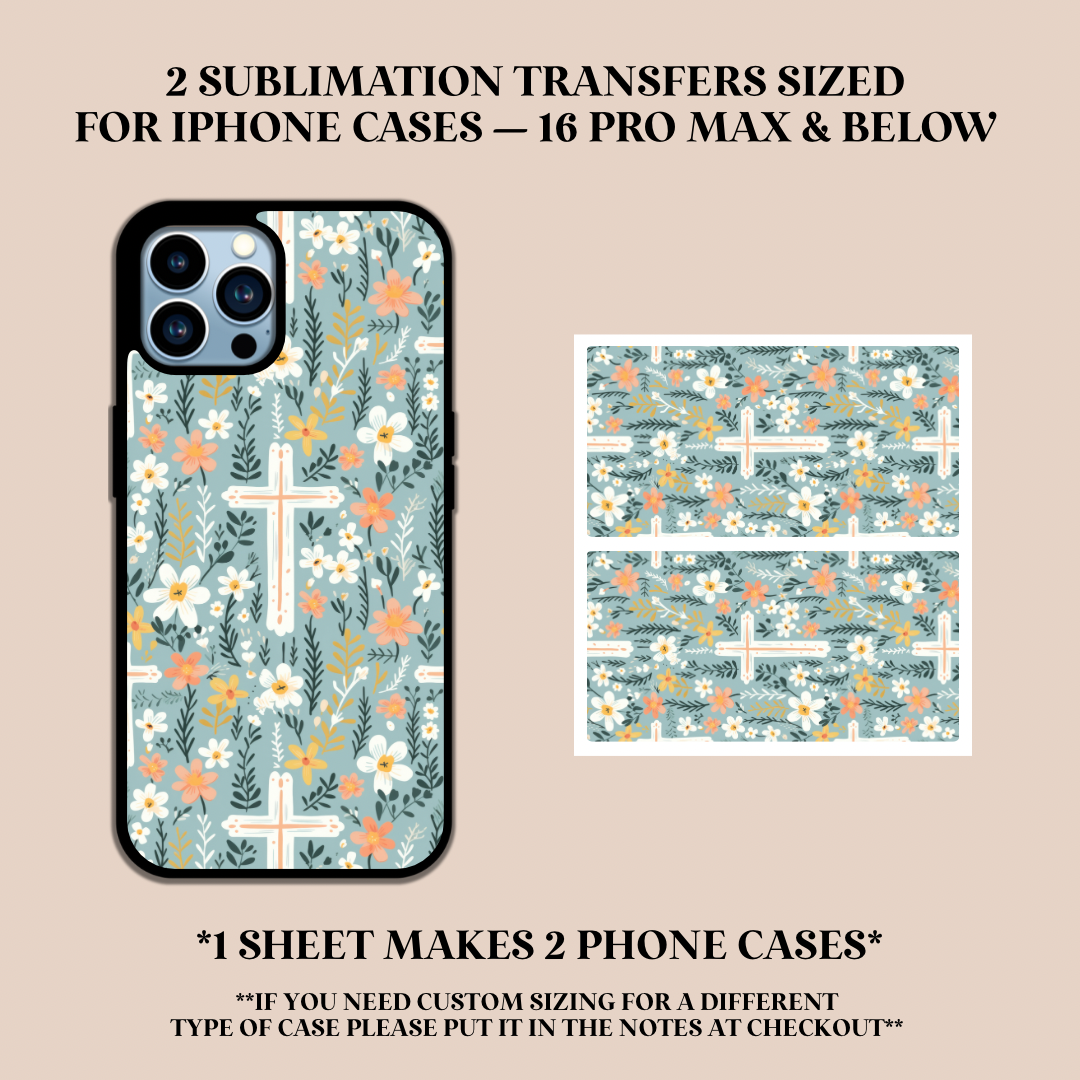 Floral Cross Phone Case Sublimation Transfer