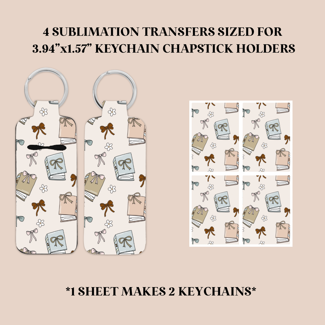 Coquette Books Keychain Chapstick Holder Sublimation Transfer