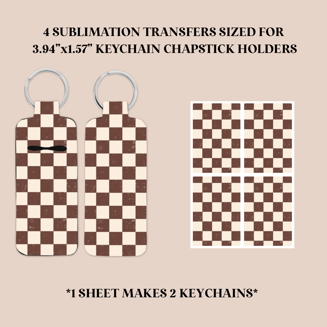 Brown & Cream Checker Keychain Chapstick Holder Sublimation Transfer