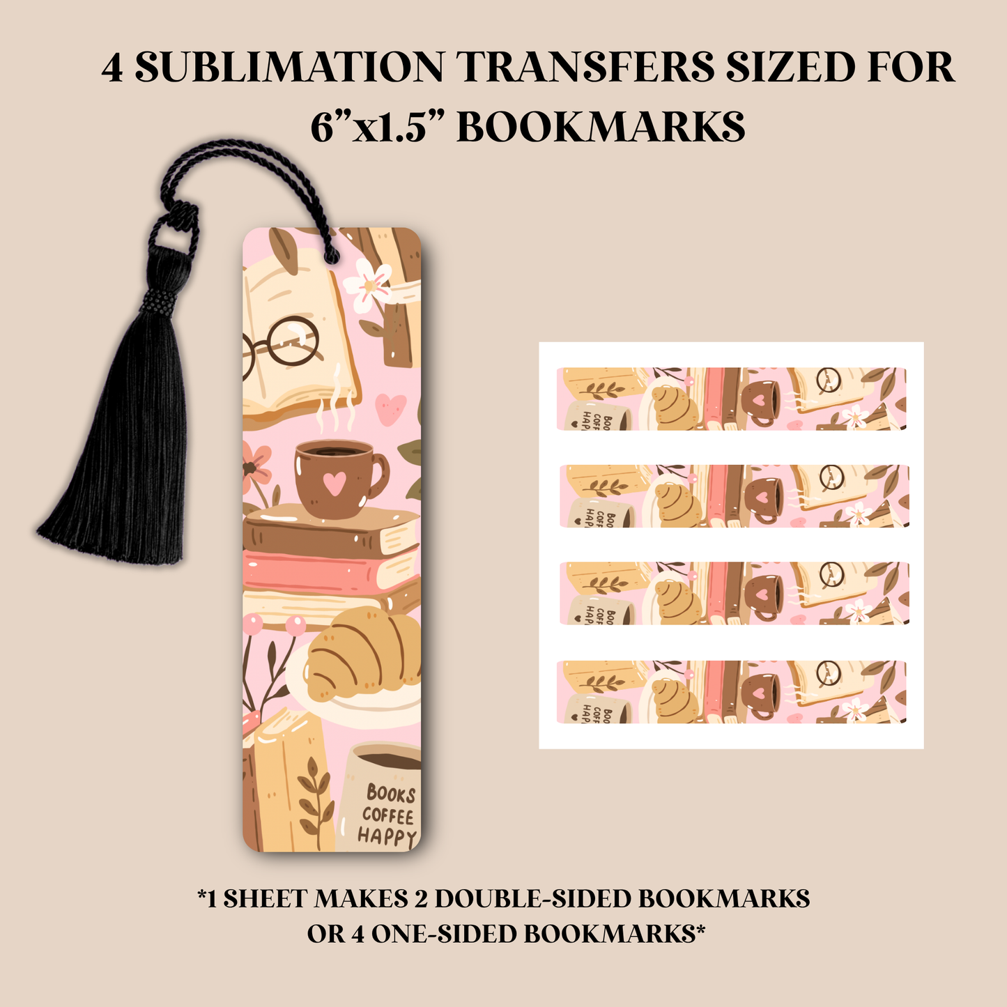Books & Coffee Bookmark Sublimation Transfer