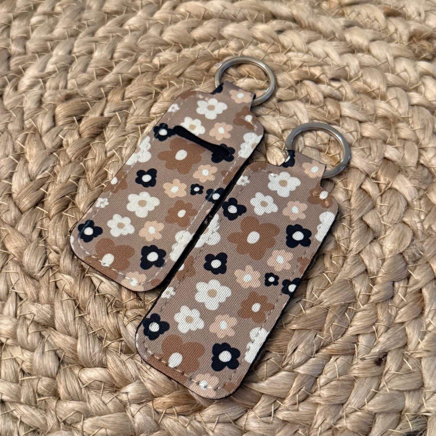 Neutral Flowers Chapstick Holder Keychain
