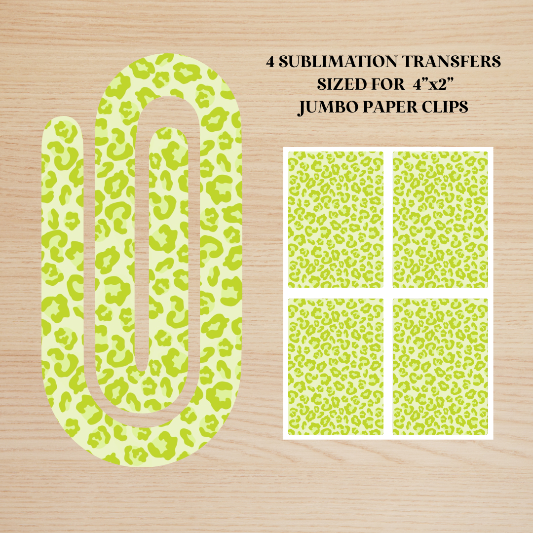 Bright Green Leopard Print Jumbo Paperclip Sublimation Transfer