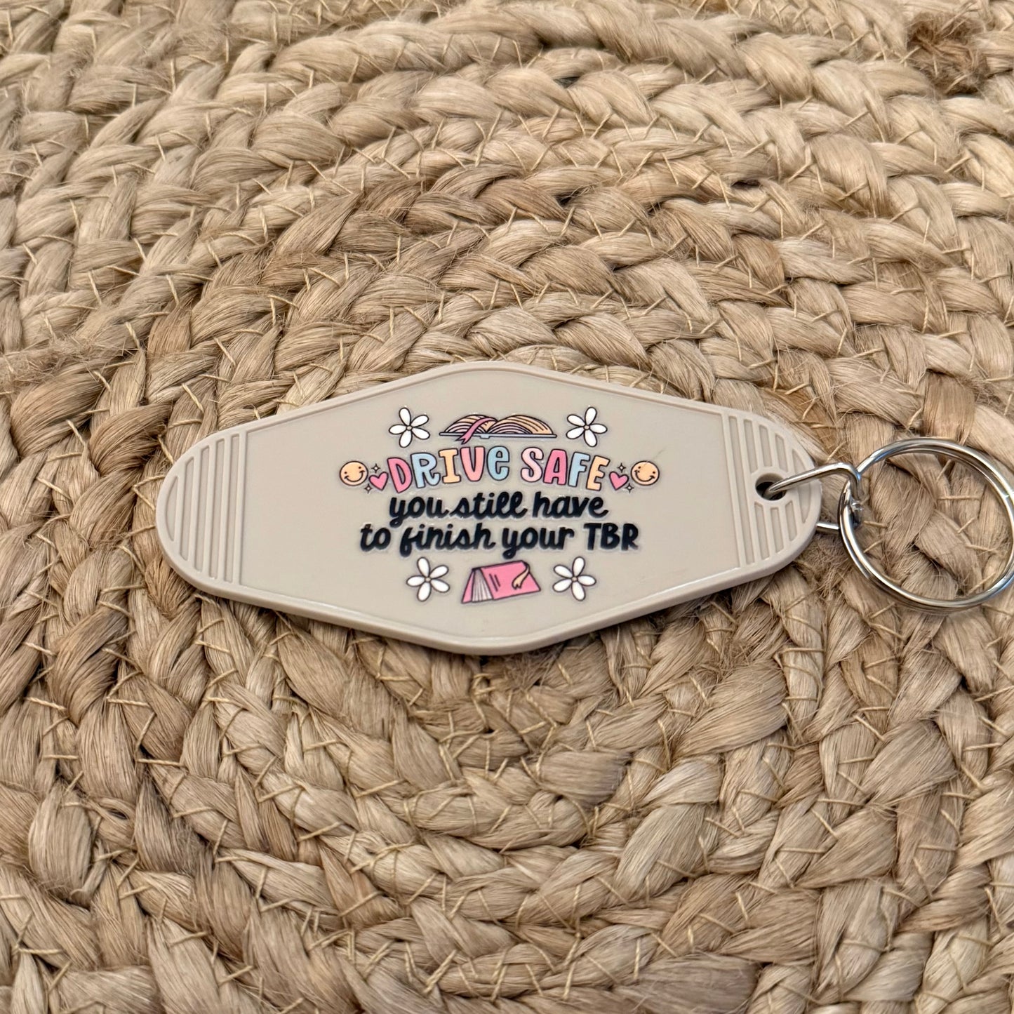 Drive Safe Light Tan Motel Keychain