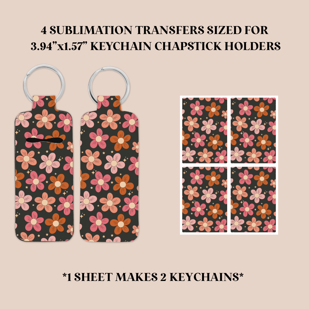 Flowers & Stars Keychain Chapstick Holder Sublimation Transfer
