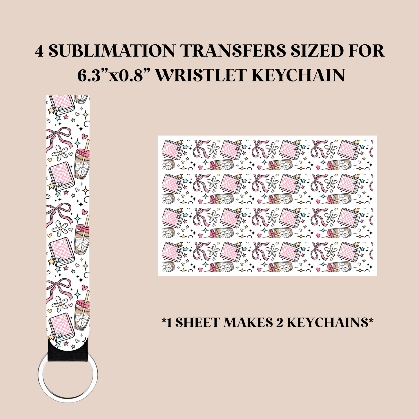Books & Bows Wristlet Keychain Sublimation Transfer