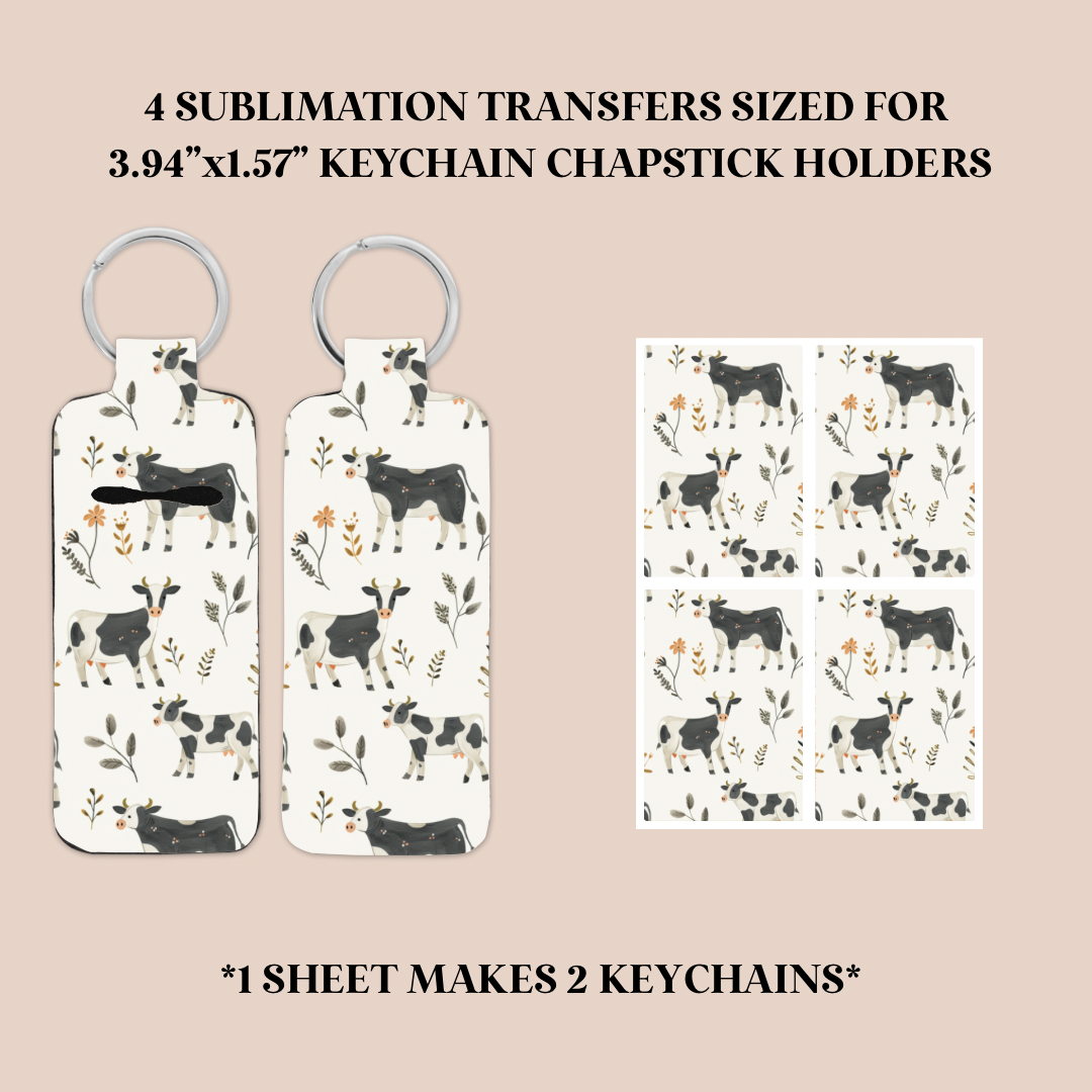 Watercolor Cows Keychain Chapstick Holder Sublimation Transfer