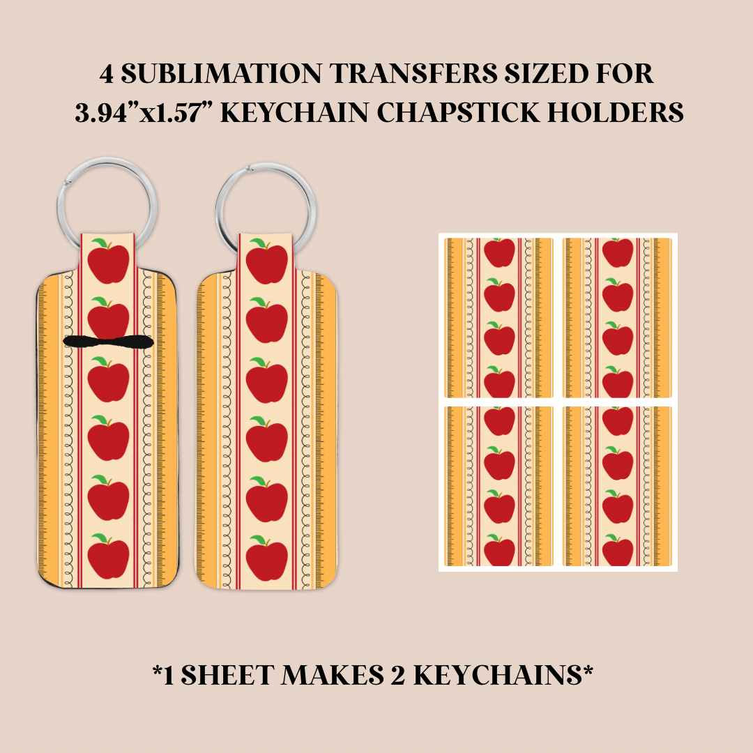 Apples & Rulers Keychain Chapstick Holder Sublimation Transfer