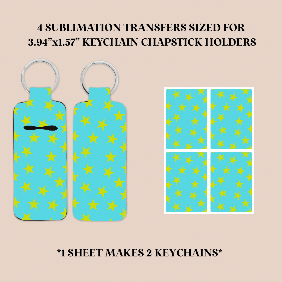 Bright Green Stars Keychain Chapstick Holder Sublimation Transfer