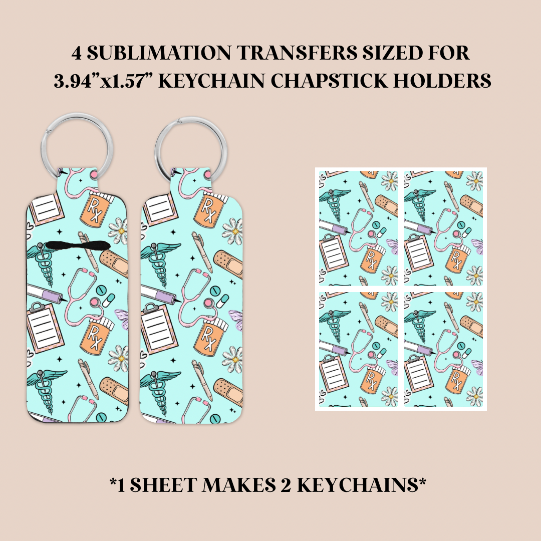 Nurse Doodles Keychain Chapstick Holder Sublimation Transfer
